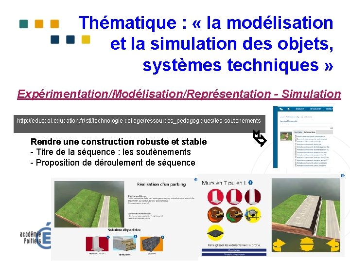 Thématique : « la modélisation et la simulation des objets, systèmes techniques » Expérimentation/Modélisation/Représentation