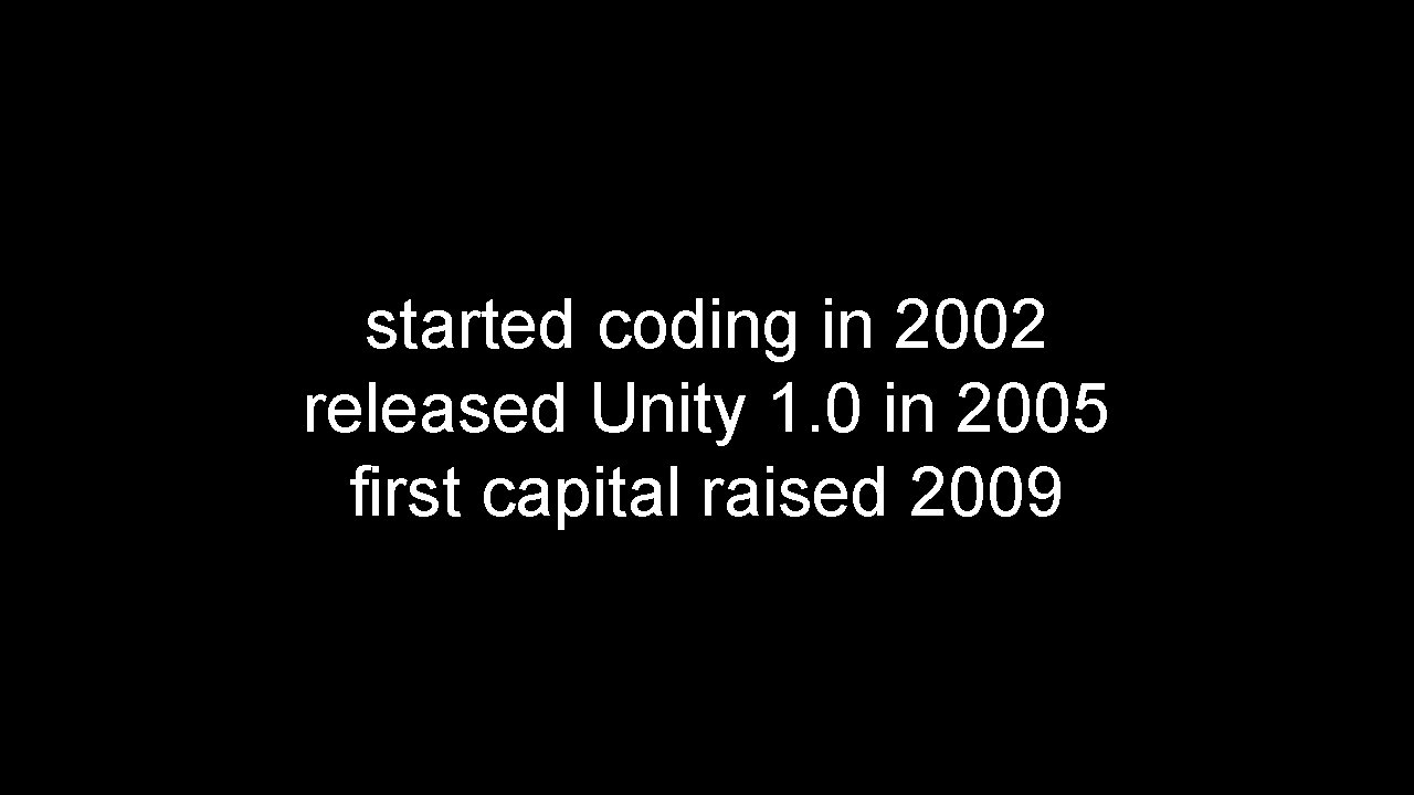 started coding in 2002 released Unity 1. 0 in 2005 first capital raised 2009