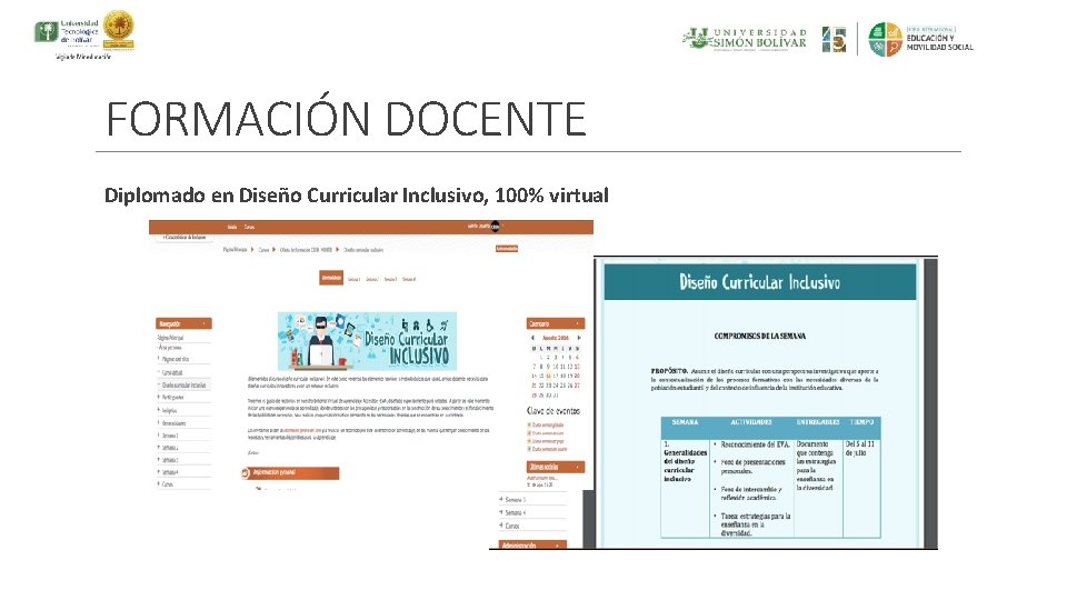 FORMACIÓN DOCENTE Diplomado en Diseño Curricular Inclusivo, 100% virtual 