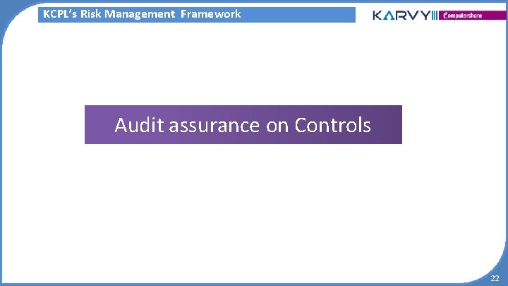 KCPL’s Risk Management Framework Audit assurance on Controls 22 KCPL’s Risk Management Framework Audit assurance on Controls 22