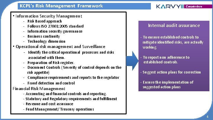 KCPL’s Risk Management Framework • Information Security Management - Risk Based approach Follows ISO KCPL’s Risk Management Framework • Information Security Management - Risk Based approach Follows ISO