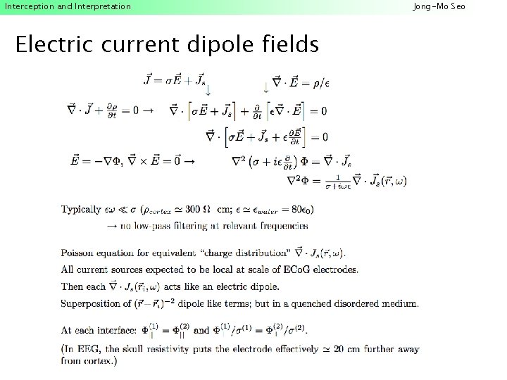 Interception and Interpretation Electric current dipole fields Jong-Mo Seo 