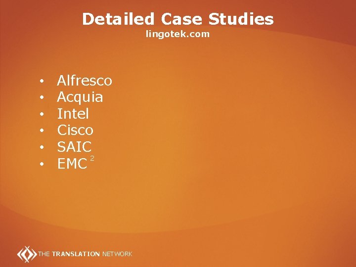 Detailed Case Studies lingotek. com • • • Alfresco Acquia Intel Cisco SAIC 2