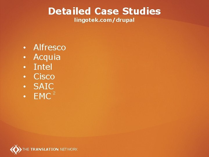 Detailed Case Studies lingotek. com/drupal • • • Alfresco Acquia Intel Cisco SAIC 2