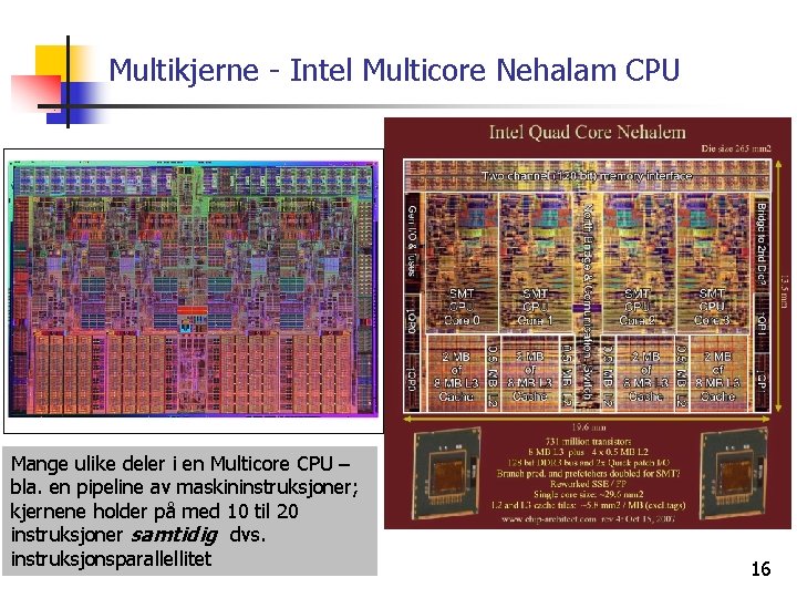 Multikjerne - Intel Multicore Nehalam CPU Mange ulike deler i en Multicore CPU –