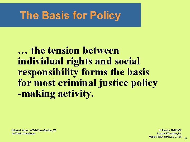 The Basis for Policy … the tension between individual rights and social responsibility forms