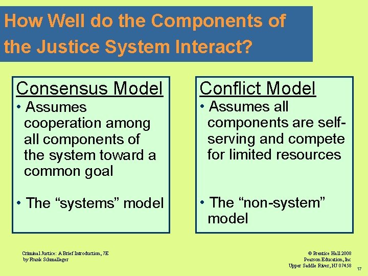 How Well do the Components of the Justice System Interact? Consensus Model Conflict Model