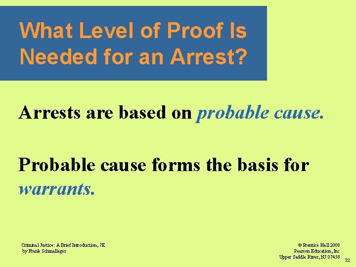 What Level of Proof Is Needed for an Arrest? Arrests are based on probable