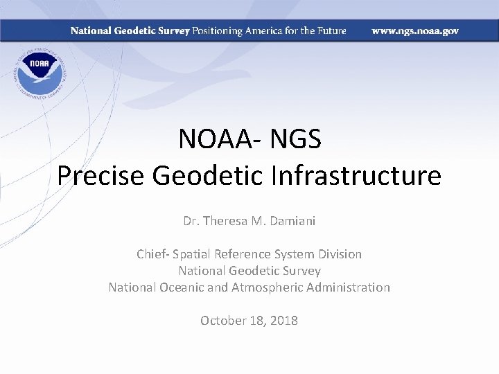 NOAA- NGS Precise Geodetic Infrastructure Dr. Theresa M. Damiani Chief- Spatial Reference System Division