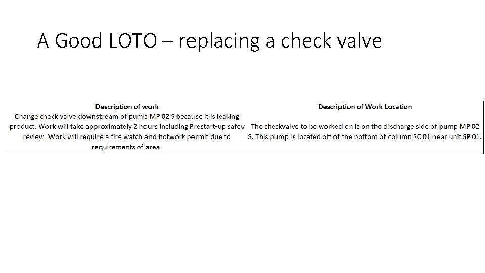 A Good LOTO – replacing a check valve 