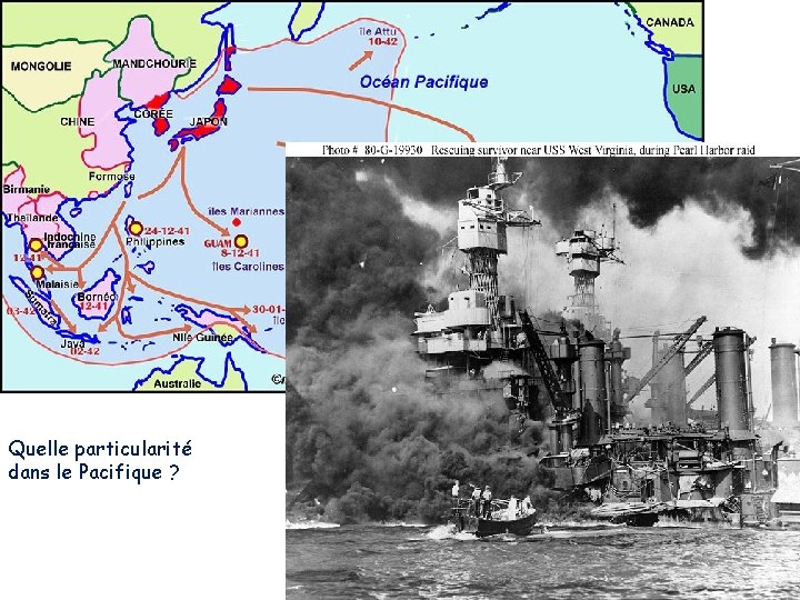 Une attaque surprise par l'aviation de chasse japonaise le 7 décembre 1941 au matin.
