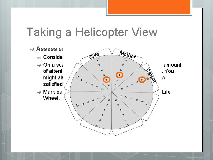 Taking a Helicopter View Assess each area: r ree Ca Moth e f i