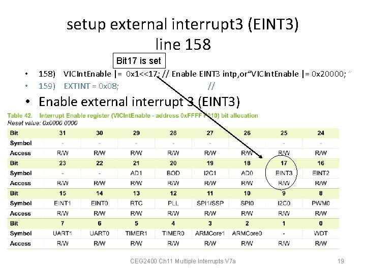 setup external interrupt 3 (EINT 3) line 158 • • Bit 17 is set