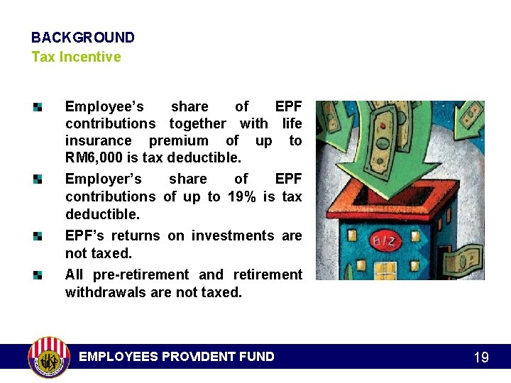 BACKGROUND Tax Incentive Employee’s share of EPF contributions together with life insurance premium of