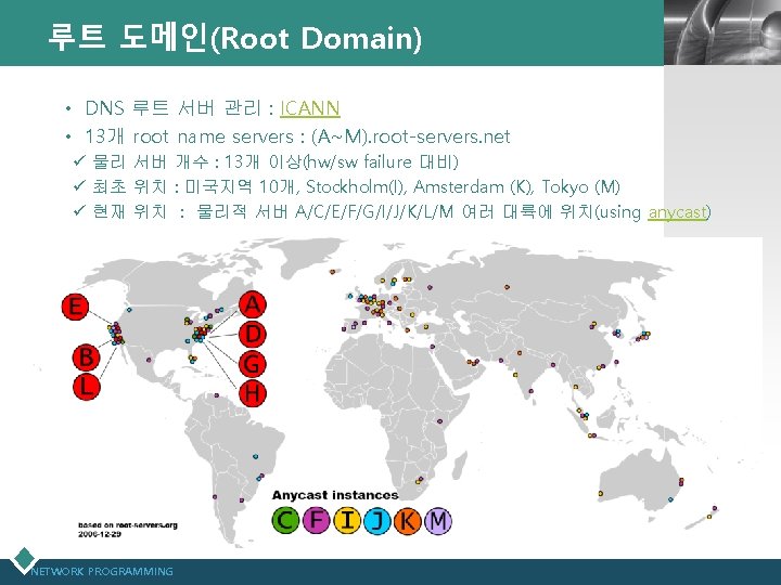 루트 도메인(Root Domain) LOGO • DNS 루트 서버 관리 : ICANN • 13개 root