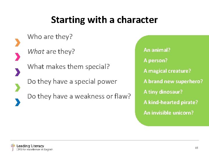 Starting with a character Who are they? What makes them special? Do they have