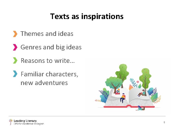 Texts as inspirations Themes and ideas Genres and big ideas Reasons to write… Familiar