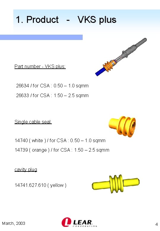 1. Product - VKS plus Part number - VKS plus: 26634 / for CSA