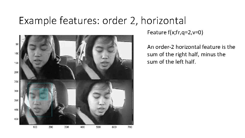 Example features: order 2, horizontal Feature f(x; fr, q=2, v=0) An order-2 horizontal feature