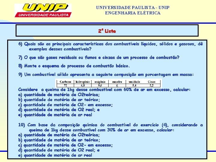 UNIVERSIDADE PAULISTA - UNIP ENGENHARIA ELÉTRICA 2ª Lista 6) Quais são as principais características UNIVERSIDADE PAULISTA - UNIP ENGENHARIA ELÉTRICA 2ª Lista 6) Quais são as principais características