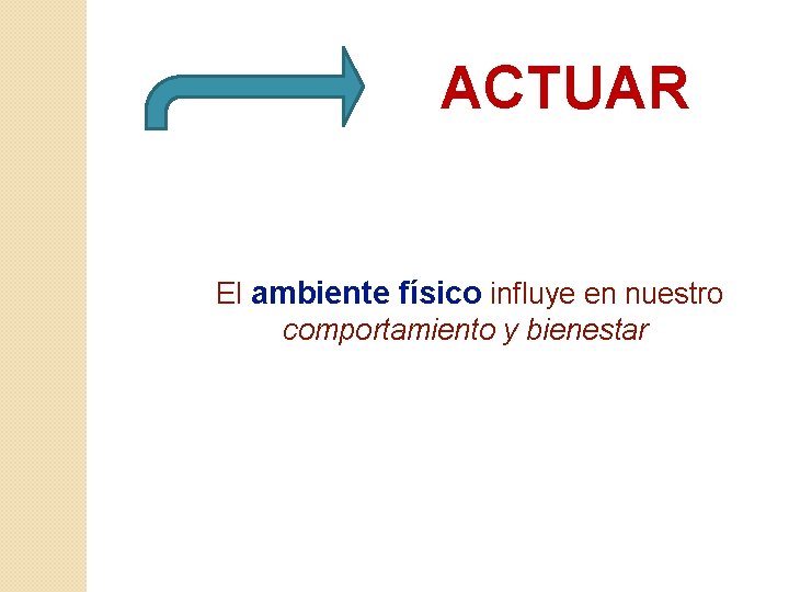 ACTUAR El ambiente físico influye en nuestro comportamiento y bienestar ACTUAR El ambiente físico influye en nuestro comportamiento y bienestar