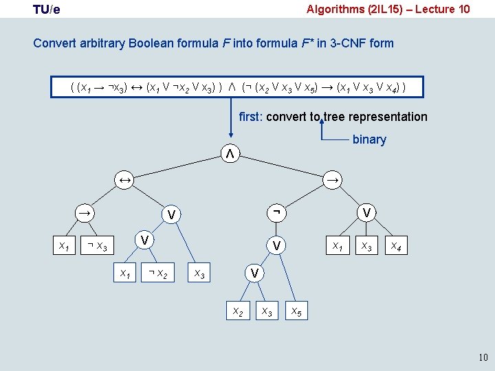 TU/e Algorithms (2 IL 15) – Lecture 10 Convert arbitrary Boolean formula F into