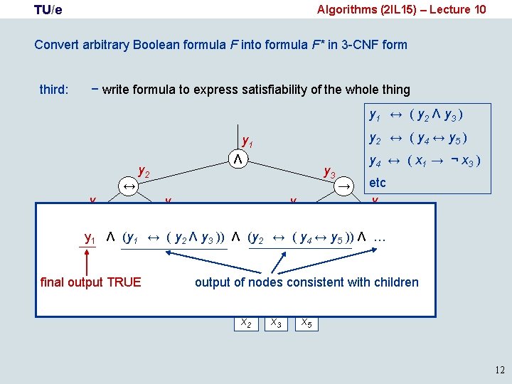 TU/e Algorithms (2 IL 15) – Lecture 10 Convert arbitrary Boolean formula F into