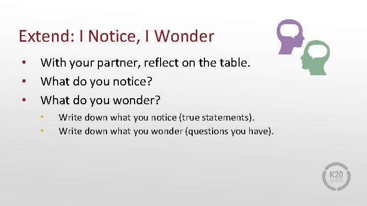 Extend: I Notice, I Wonder • • • With your partner, reflect on the