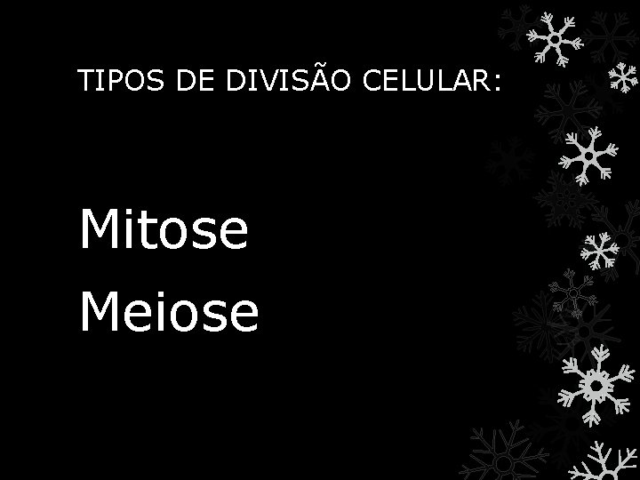 TIPOS DE DIVISÃO CELULAR: Mitose Meiose 