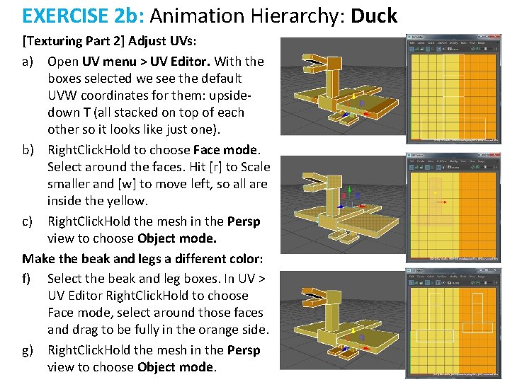 EXERCISE 2 b: Animation Hierarchy: Duck [Texturing Part 2] Adjust UVs: a) Open UV