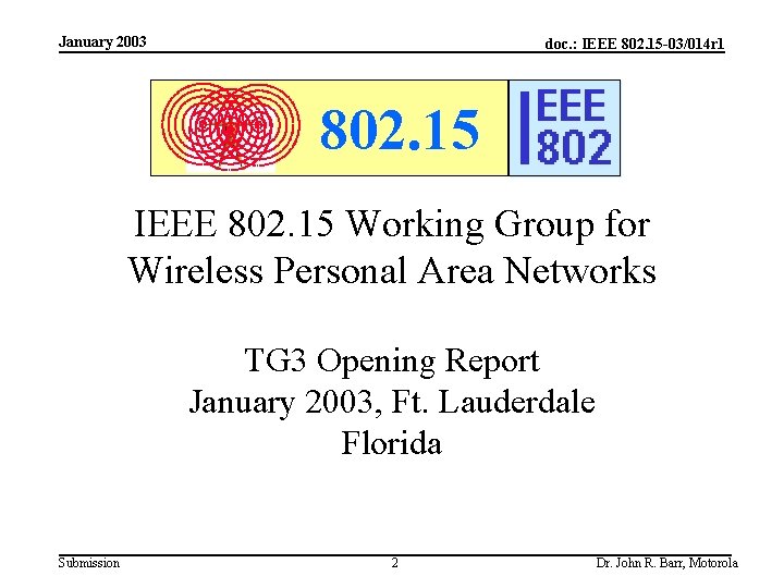 January 2003 doc. : IEEE 802. 15 -03/014 r 1 802. 15 IEEE 802.