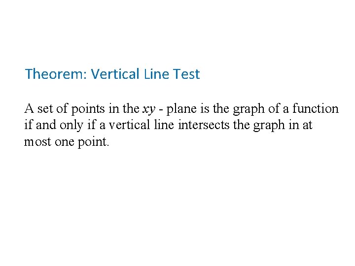 Theorem: Vertical Line Test A set of points in the xy - plane is