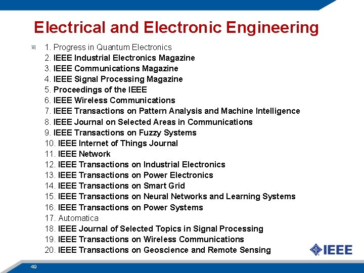 Electrical and Electronic Engineering 1. Progress in Quantum Electronics 2. IEEE Industrial Electronics Magazine