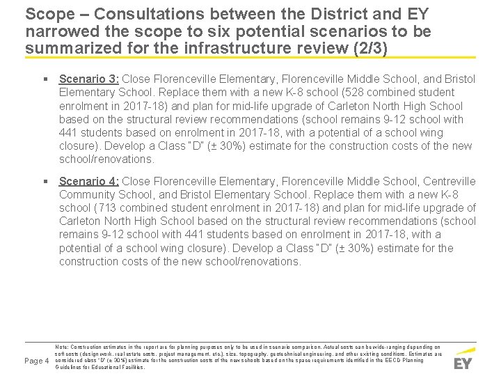 Scope – Consultations between the District and EY narrowed the scope to six potential