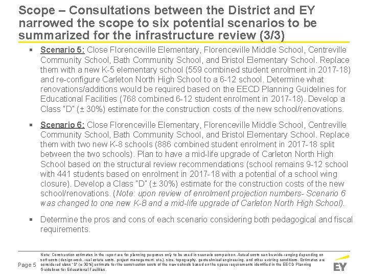 Scope – Consultations between the District and EY narrowed the scope to six potential