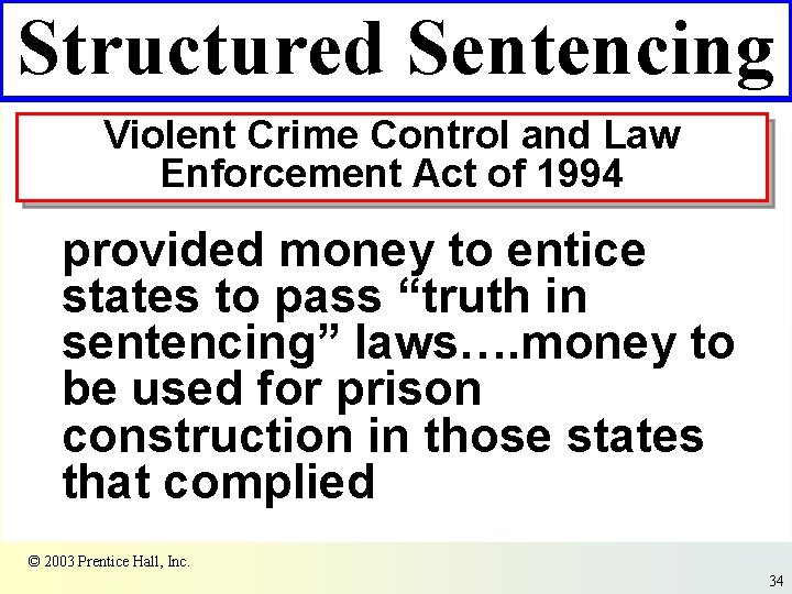 Structured Sentencing Violent Crime Control and Law Enforcement Act of 1994 provided money to