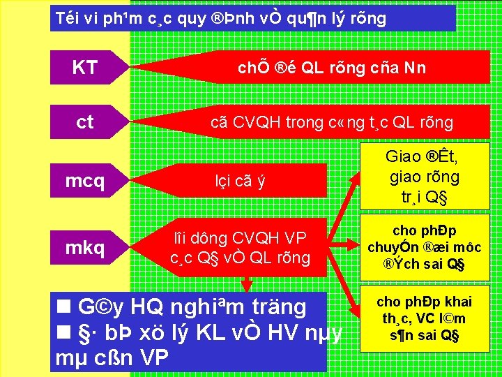 Téi vi ph¹m c¸c quy ®Þnh vÒ qu¶n lý rõng KT chÕ ®é QL