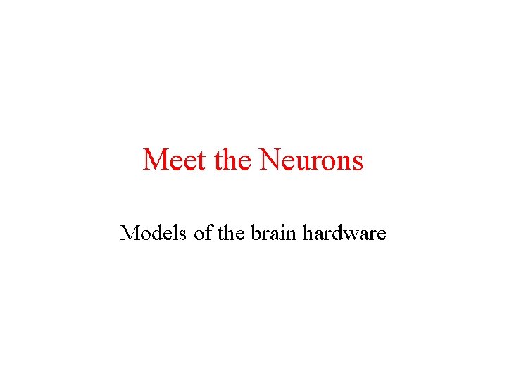 Meet the Neurons Models of the brain hardware 