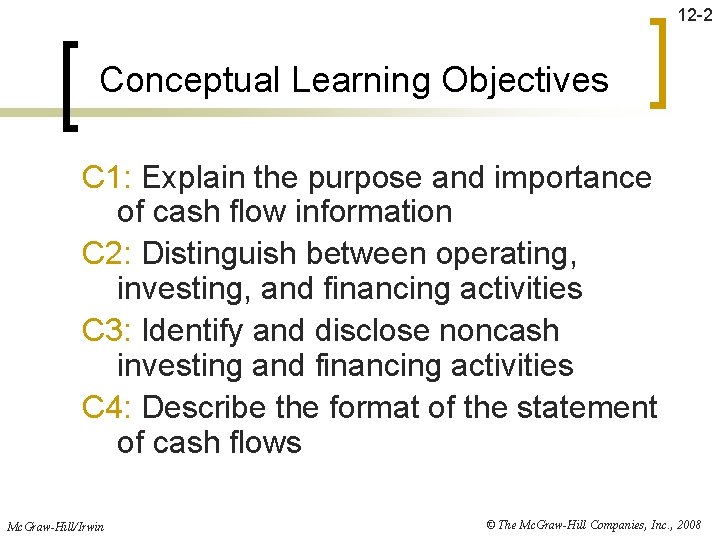 12 -2 Conceptual Learning Objectives C 1: Explain the purpose and importance of cash