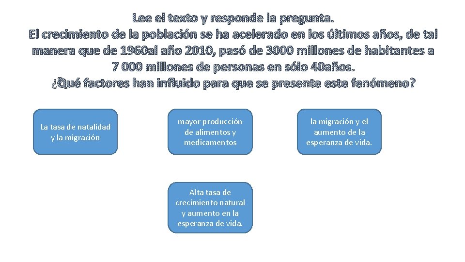 Lee el texto y responde la pregunta. El crecimiento de la población se ha