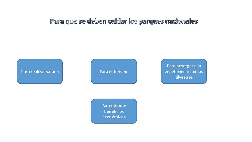 Para que se deben cuidar los parques nacionales Para realizar safaris Para el turismo