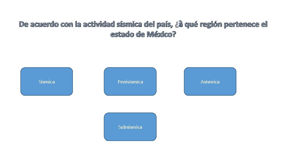 De acuerdo con la actividad sísmica del país, ¿a qué región pertenece el estado