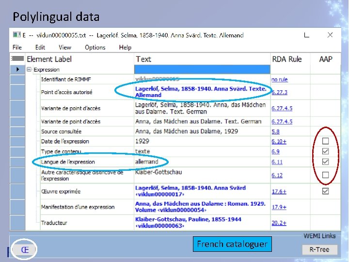 Polylingual data French cataloguer 