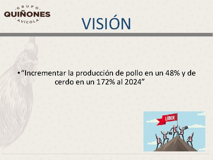 VISIÓN • “Incrementar la producción de pollo en un 48% y de cerdo en