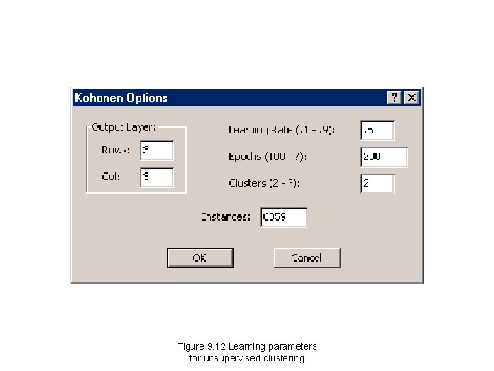 Figure 9. 12 Learning parameters for unsupervised clustering Figure 9. 12 Learning parameters for unsupervised clustering