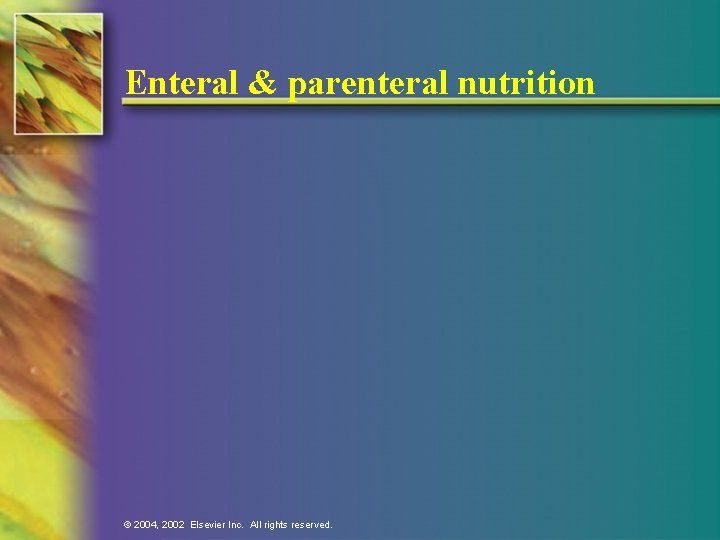 Enteral & parenteral nutrition © 2004, 2002 Elsevier Inc. All rights reserved. 