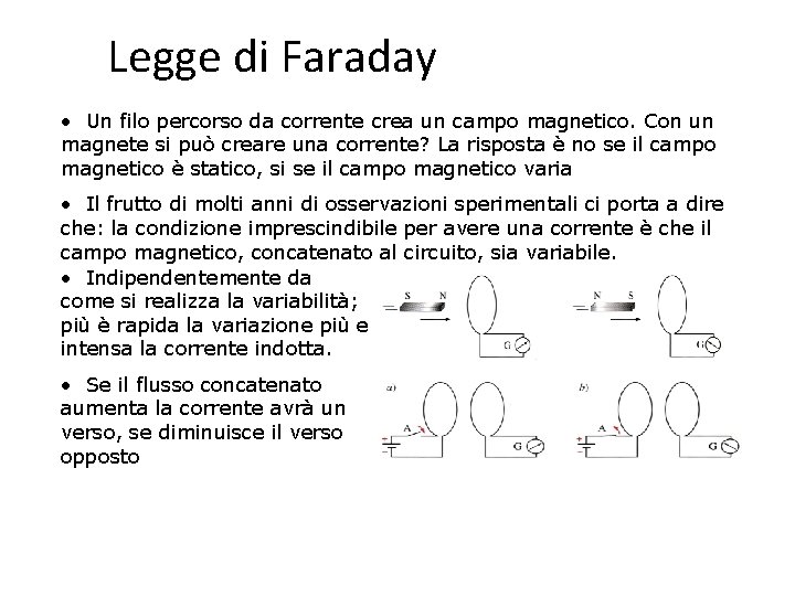 Legge di Faraday • Un filo percorso da corrente crea un campo magnetico. Con