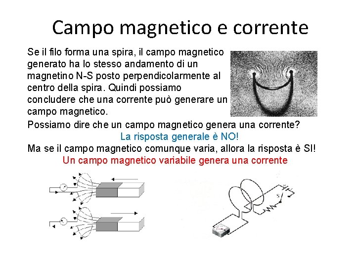 Campo magnetico e corrente Se il filo forma una spira, il campo magnetico generato