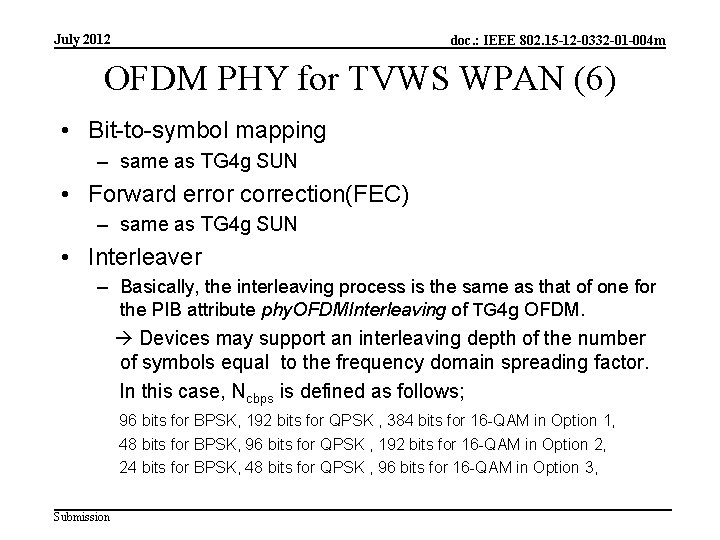 July 2012 doc. : IEEE 802. 15 -12 -0332 -01 -004 m OFDM PHY