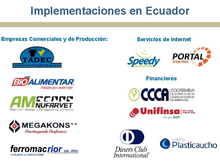 Implementaciones en Ecuador Empresas Comerciales y de Producción: Servicios de Internet Financieros 